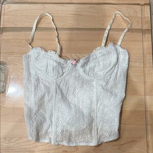 Edikted White Eyelet Crop Top
